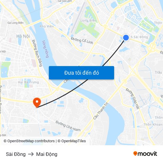 Sài Đồng to Mai Động map