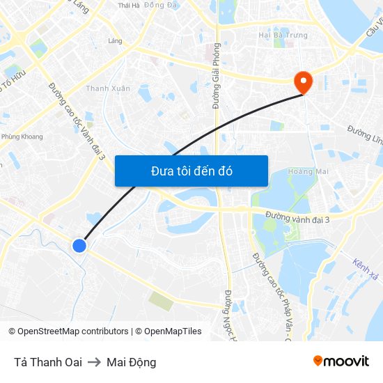 Tả Thanh Oai to Mai Động map
