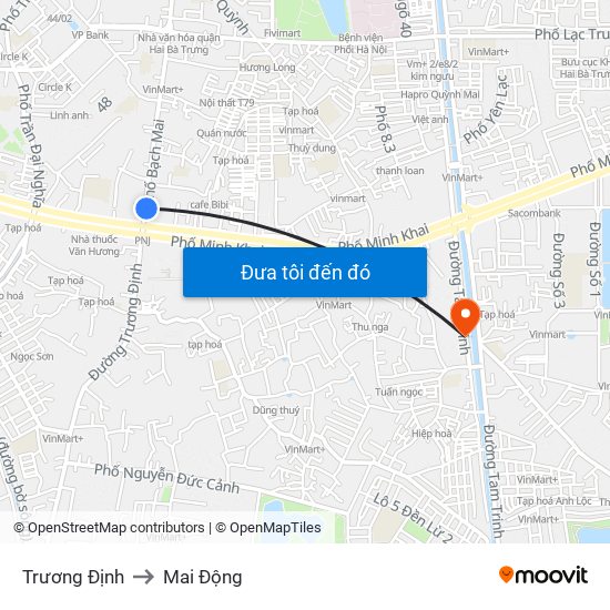 Trương Định to Mai Động map