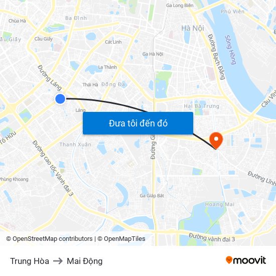 Trung Hòa to Mai Động map