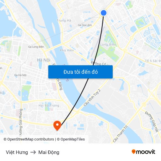 Việt Hưng to Mai Động map