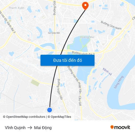 Vĩnh Quỳnh to Mai Động map