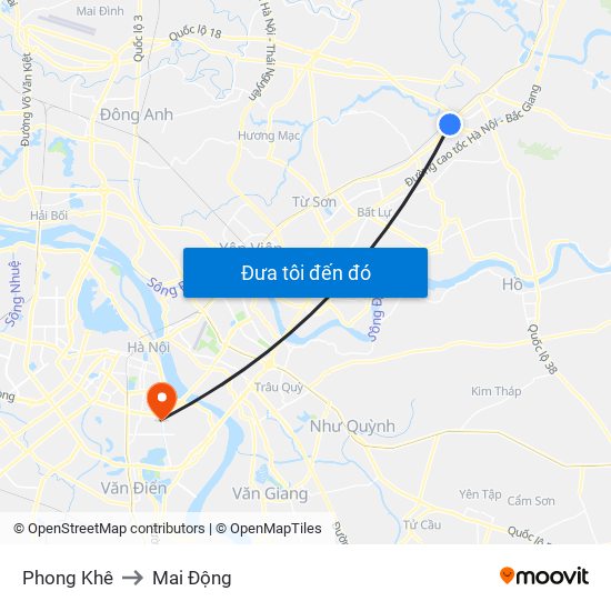 Phong Khê to Mai Động map