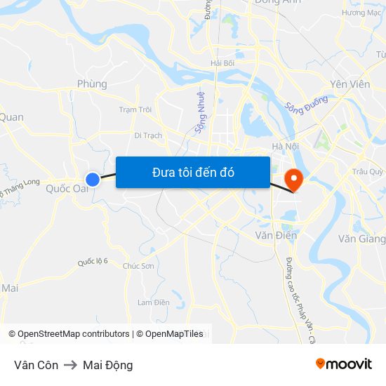 Vân Côn to Mai Động map