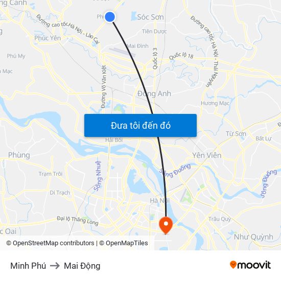 Minh Phú to Mai Động map