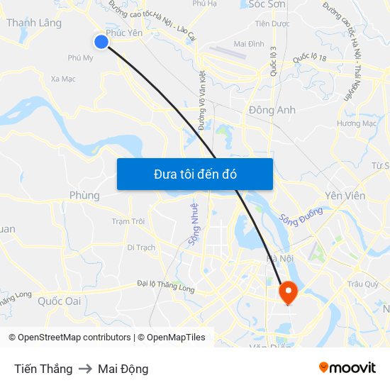 Tiến Thắng to Mai Động map