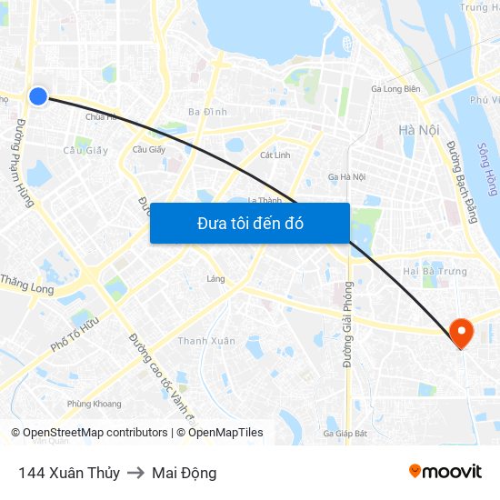 144 Xuân Thủy to Mai Động map