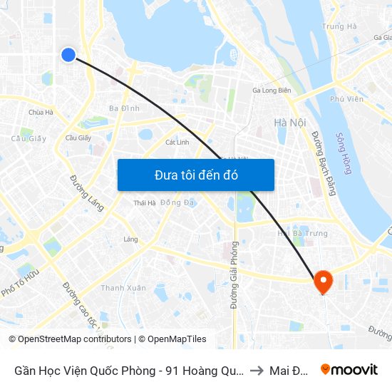 Gần Học Viện Quốc Phòng - 91 Hoàng Quốc Việt to Mai Động map