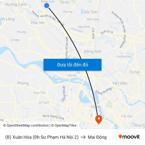 (B) Xuân Hòa (Đh Sư Phạm Hà Nội 2) to Mai Động map