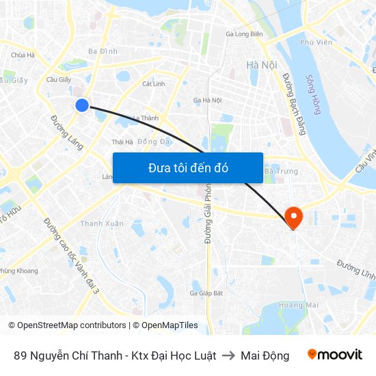 89 Nguyễn Chí Thanh - Ktx Đại Học Luật to Mai Động map