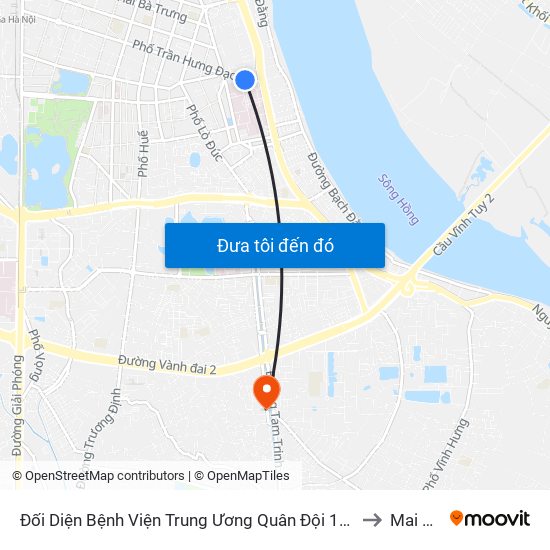 Đối Diện Bệnh Viện Trung Ương Quân Đội 108 - Trần Hưng Đạo to Mai Động map