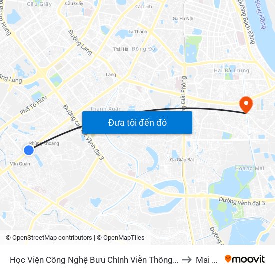 Học Viện Công Nghệ Bưu Chính Viễn Thông - Trần Phú (Hà Đông) to Mai Động map