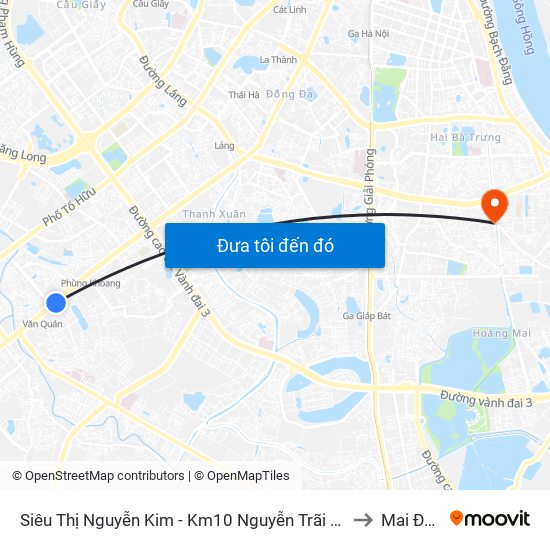 Siêu Thị Nguyễn Kim - Km10 Nguyễn Trãi (Hà Đông) to Mai Động map