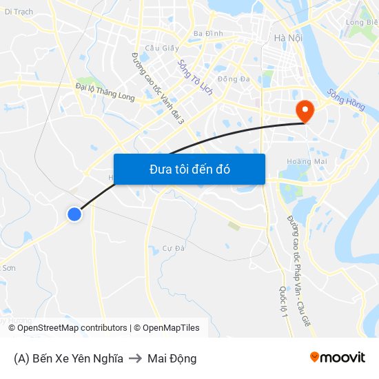 (A) Bến Xe Yên Nghĩa to Mai Động map