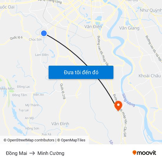 Đồng Mai to Minh Cường map