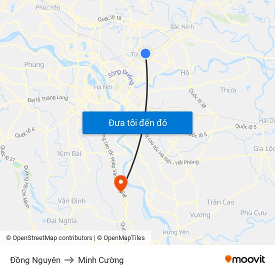 Đồng Nguyên to Minh Cường map