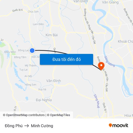 Đồng Phú to Minh Cường map