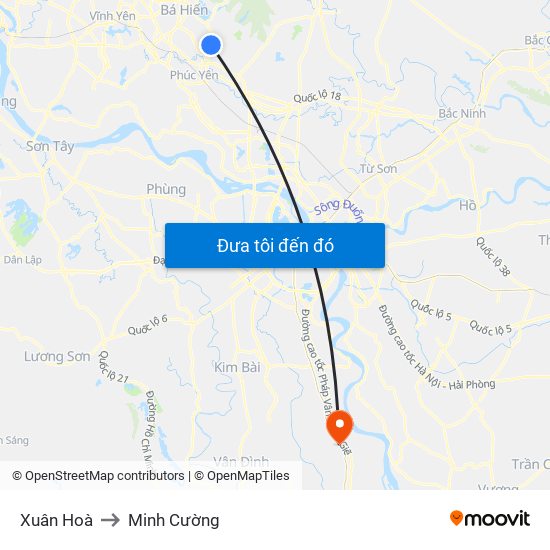 Xuân Hoà to Minh Cường map