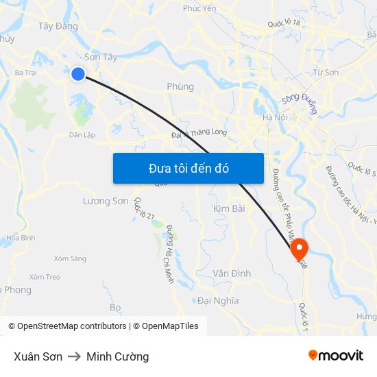 Xuân Sơn to Minh Cường map