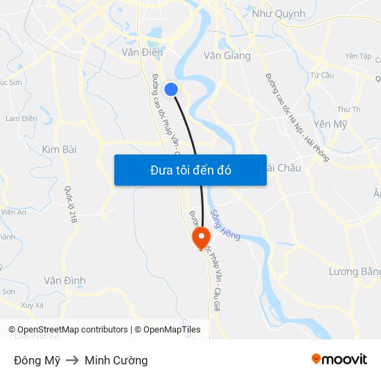 Đông Mỹ to Minh Cường map