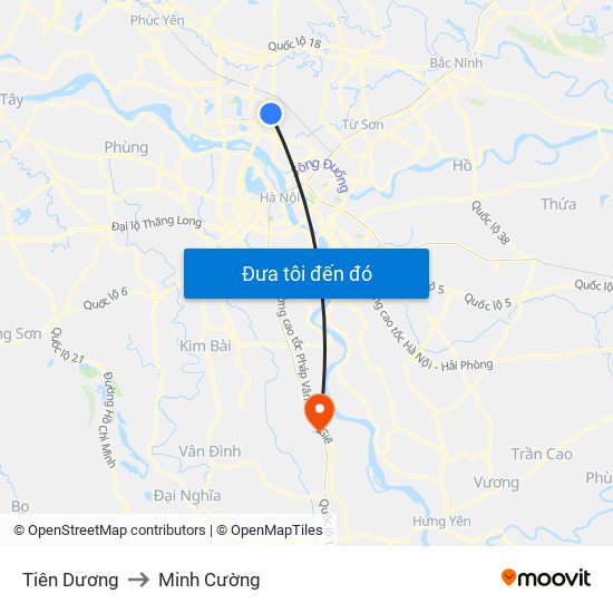 Tiên Dương to Minh Cường map