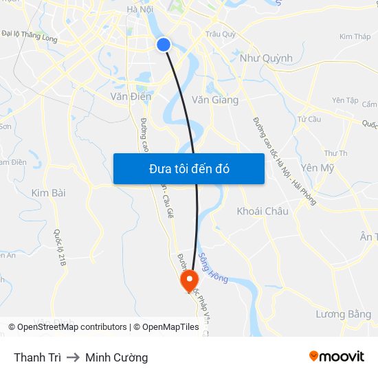 Thanh Trì to Minh Cường map