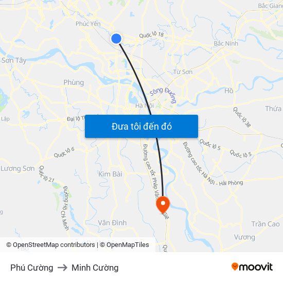 Phú Cường to Minh Cường map