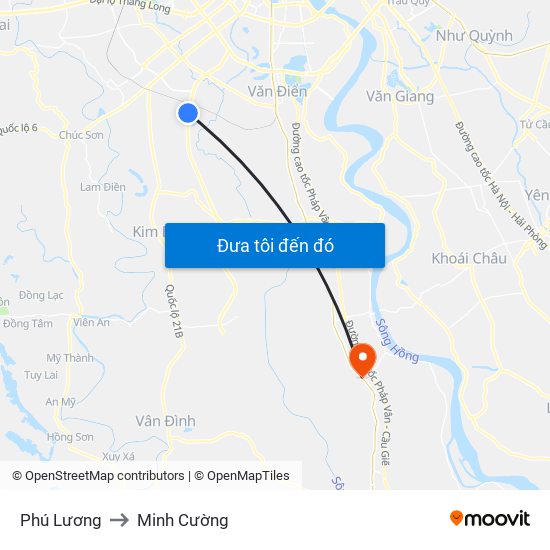 Phú Lương to Minh Cường map