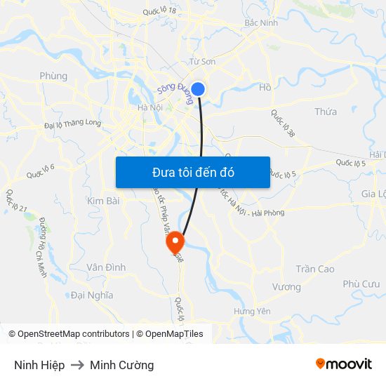 Ninh Hiệp to Minh Cường map