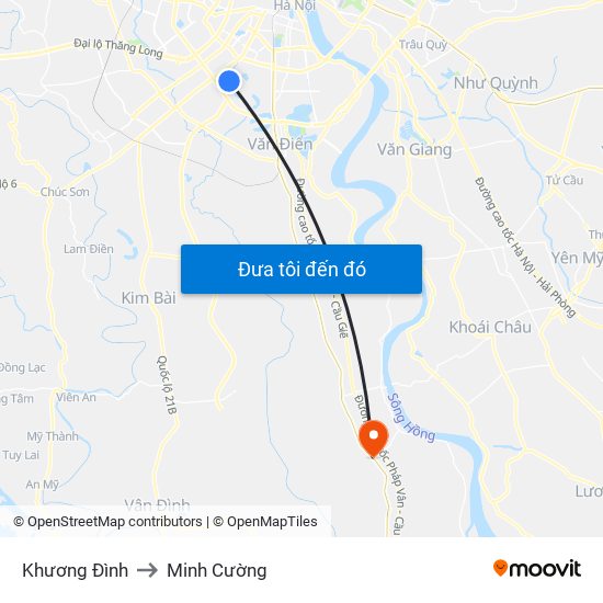 Khương Đình to Minh Cường map