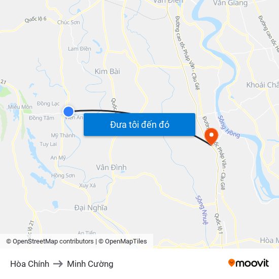 Hòa Chính to Minh Cường map