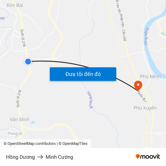Hồng Dương to Minh Cường map