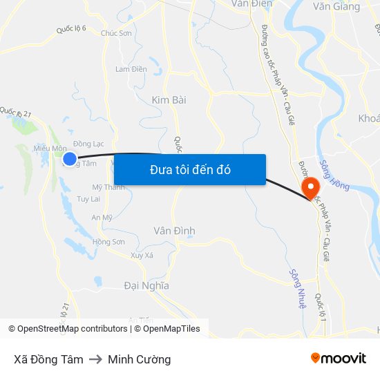Xã Đồng Tâm to Minh Cường map