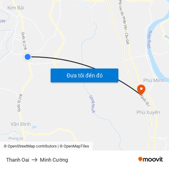 Thanh Oai to Minh Cường map
