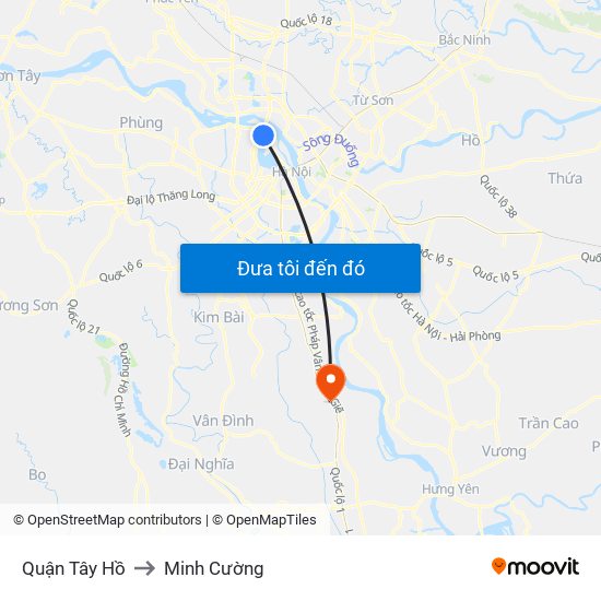 Quận Tây Hồ to Minh Cường map