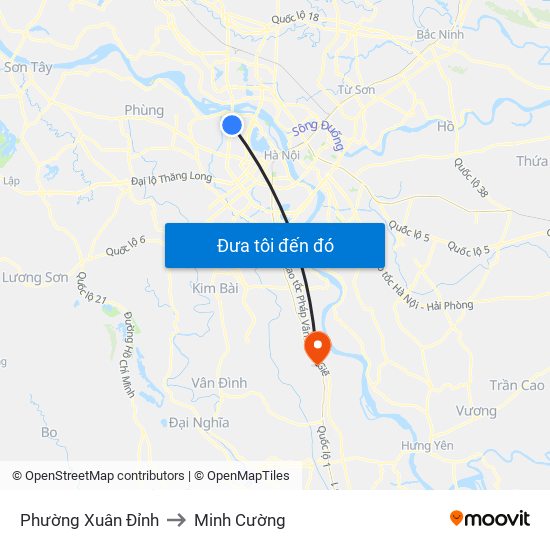 Phường Xuân Đỉnh to Minh Cường map