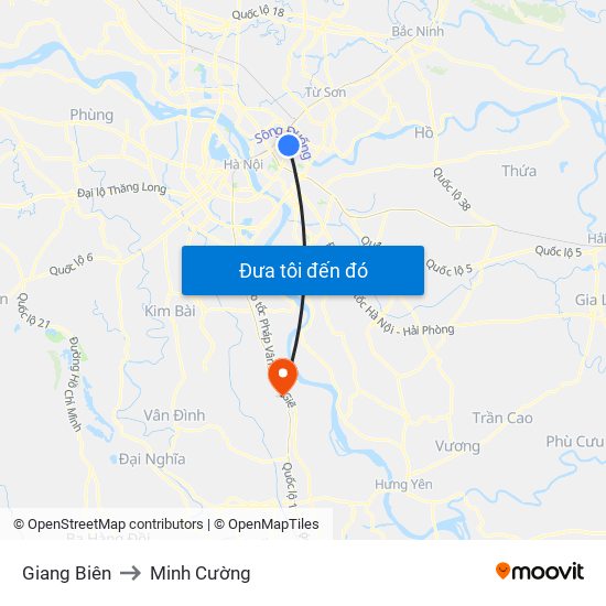 Giang Biên to Minh Cường map