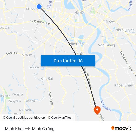 Minh Khai to Minh Cường map