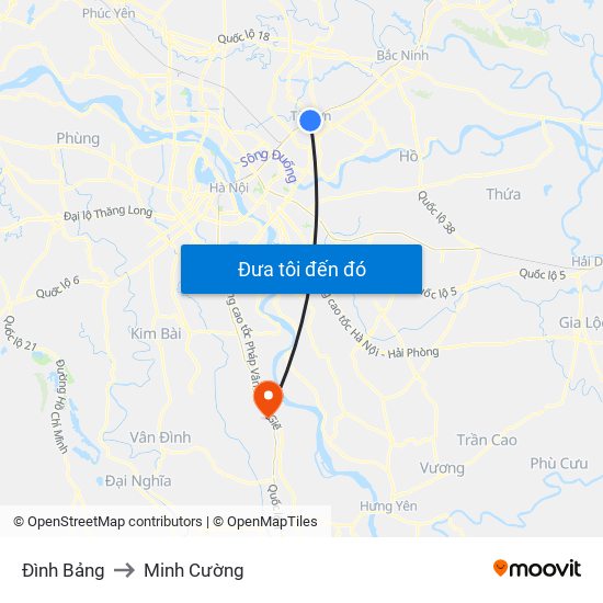 Đình Bảng to Minh Cường map