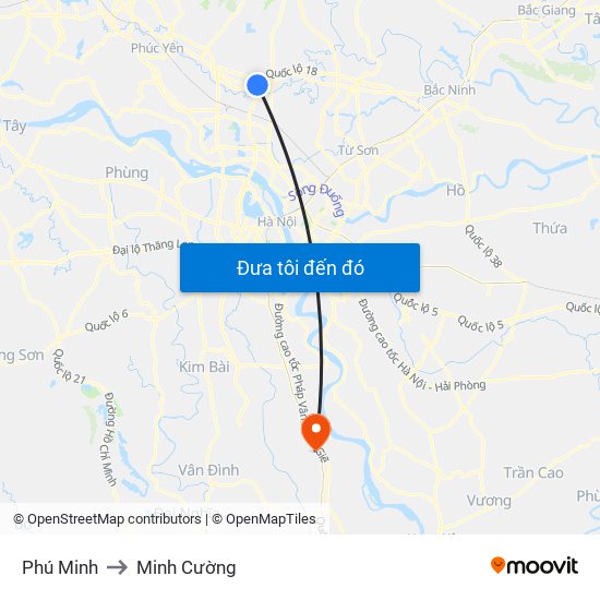 Phú Minh to Minh Cường map