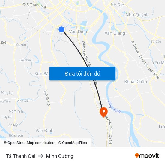 Tả Thanh Oai to Minh Cường map