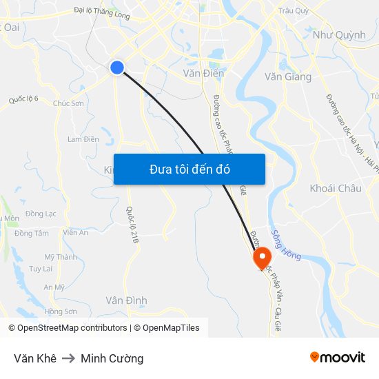 Văn Khê to Minh Cường map