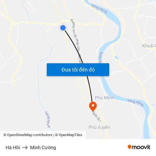 Hà Hồi to Minh Cường map