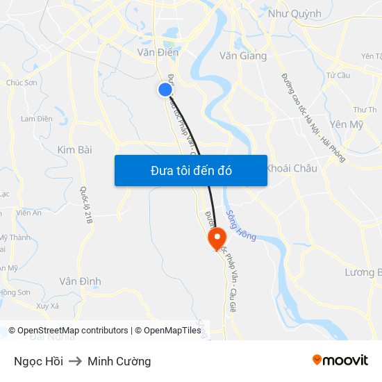 Ngọc Hồi to Minh Cường map