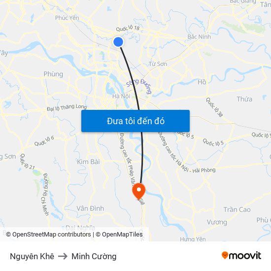 Nguyên Khê to Minh Cường map
