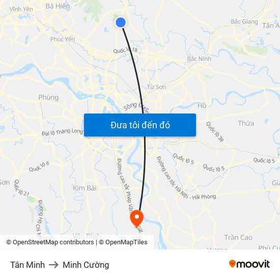 Tân Minh to Minh Cường map