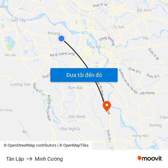 Tân Lập to Minh Cường map