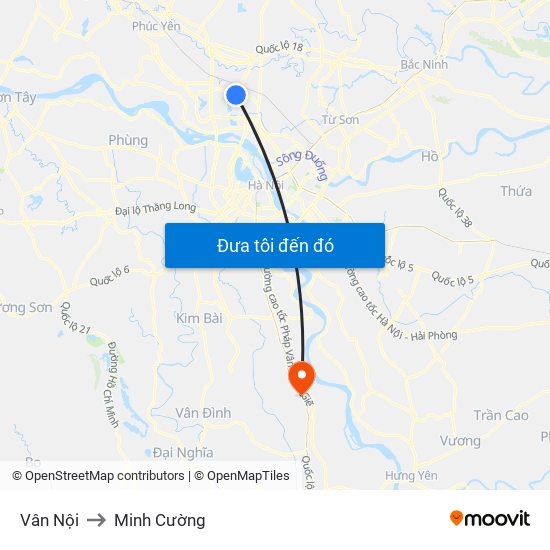 Vân Nội to Minh Cường map