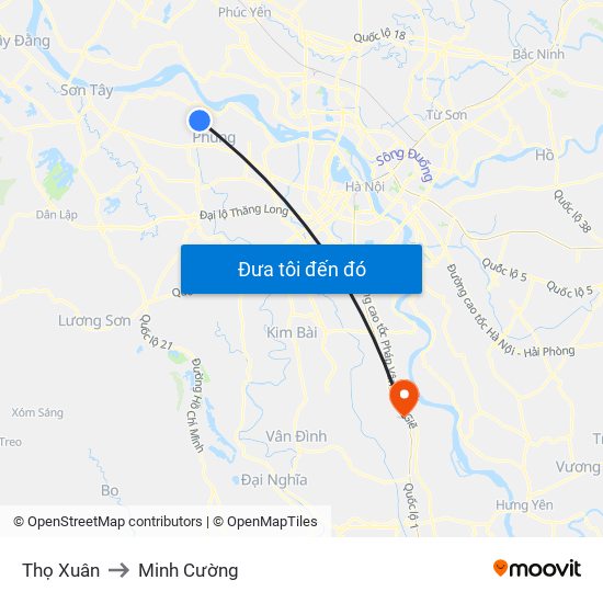 Thọ Xuân to Minh Cường map