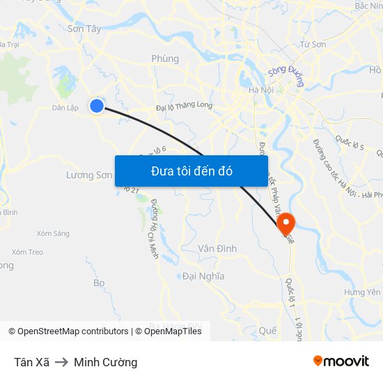 Tân Xã to Minh Cường map